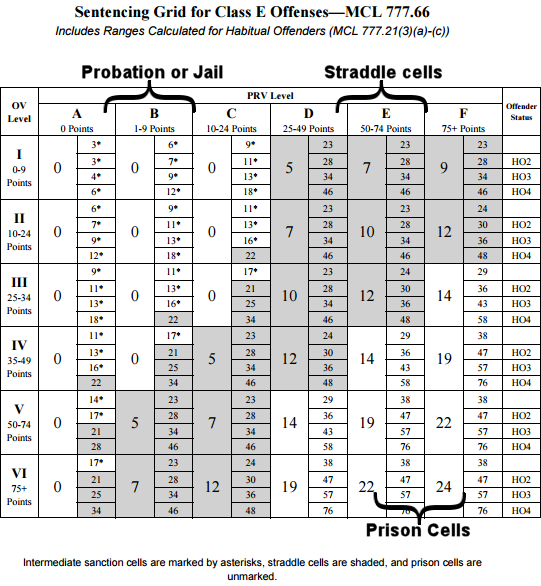 Sentencing Grid for Class E Offenses